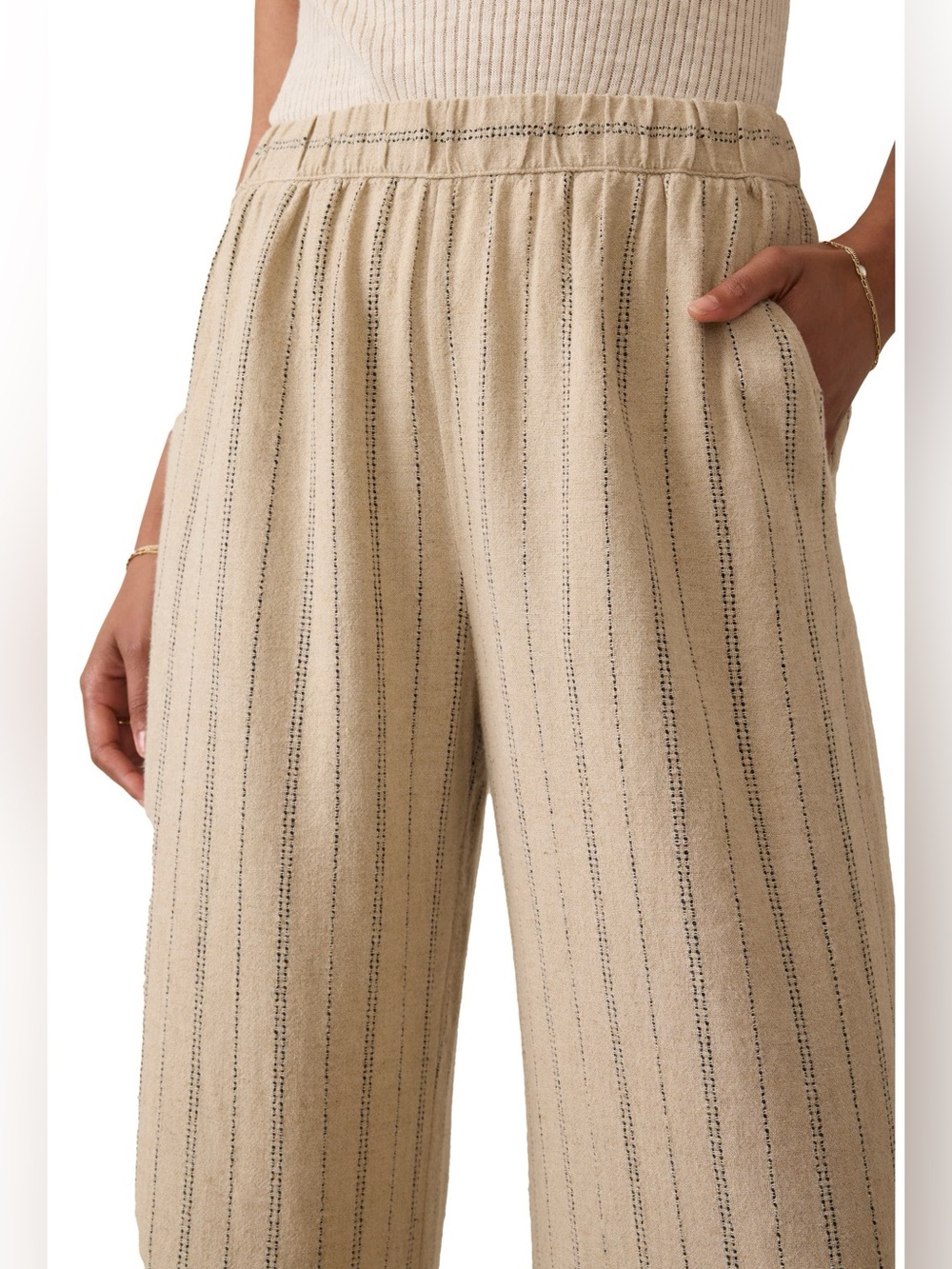 Faherty Riviera Linen Blend Stripe Wide Leg Pants Beige Medium - Picture 8 of 12